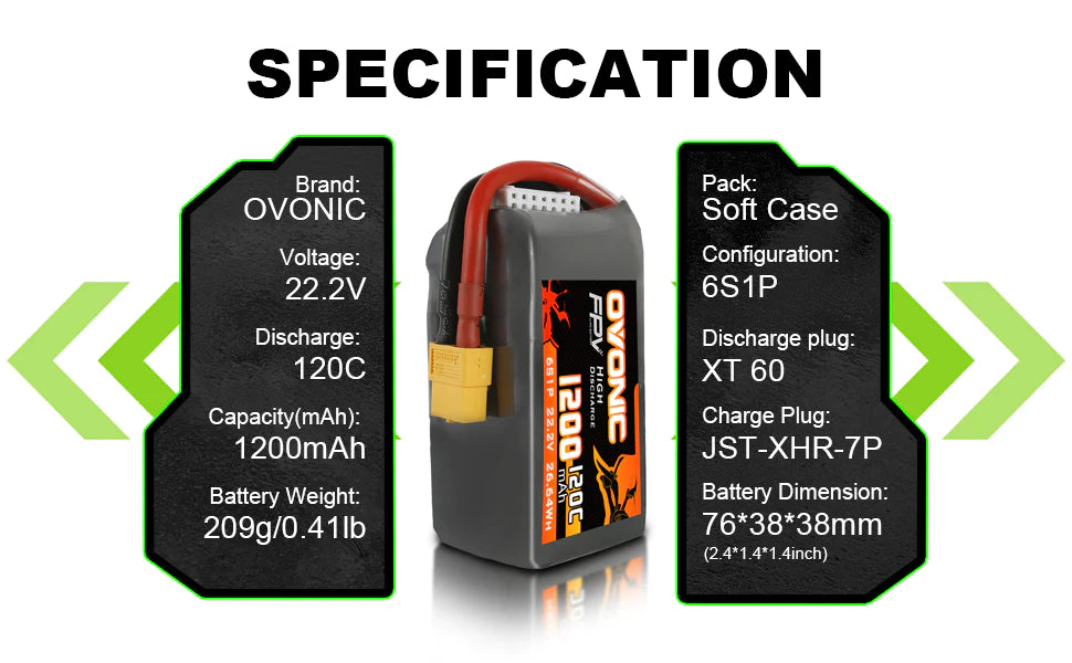 Ovonic 6S 1200mAh 22,2V 120C mit XT60 (4 St.)