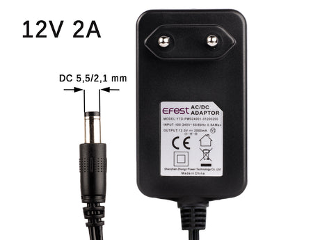 Netzteil 12 Volt / 2 Ampere / 24 Watt mit DC Stecker 5,5 mm x 2,1 mm