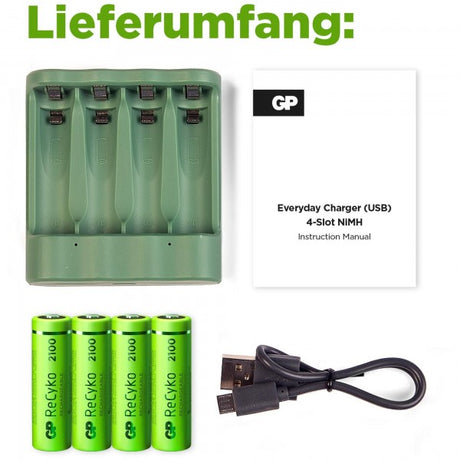 USB-Modell Ladegerät GP B421 Basic-Line 4 x ReCyko AA 2100 mAh