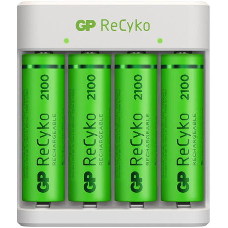 GP Batteries USB-Modell Ladegerät GP E411 inkl. 4x ReCyko 1,2V AA Mignon 2100 mAh Akkus