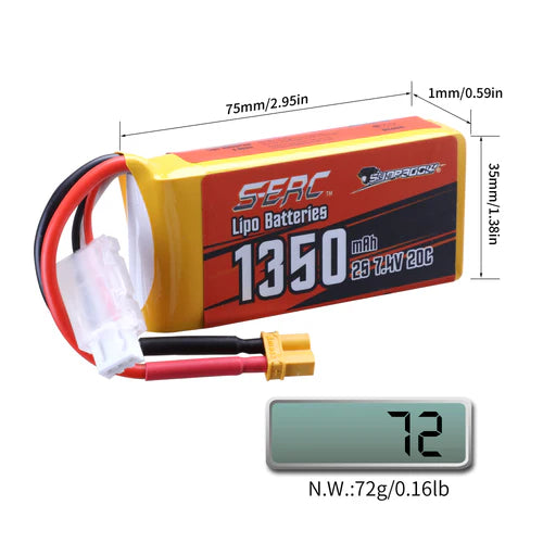 Sunpadow 2S RC Lipo Akku 20C 1350mAh 7,4V mit XT30 Stecker (2 St.)