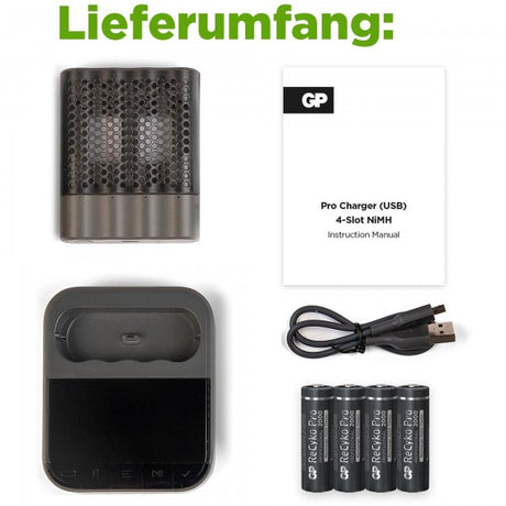 USB-Modell Ladegerät GP P461 Pro-Line 4 x ReCyko Pro AA 2000 mAh USB Dockingstation