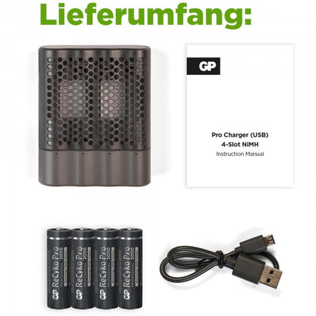 GP Batteries USB-Modell Ladegerät GP P461 Pro-Line 4 x ReCyko Pro AA 2000 mAh