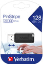 Verbatim USB 2.0 Stick 128GB Pin Stripe, schwarz (R) 10MB/s, (W) 4MB/s