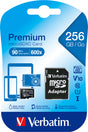 Verbatim microSDXC Card 256GB, Premium, Class 10, U1 (R) 90MB/s, (W) 1
