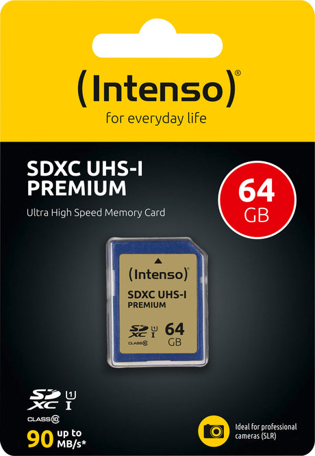 Intenso SDXC-Card 64GB, Professional, Class 10, U1, UHS-I (R) 100MB/s, (W) 45MB/s, Retail-Blister