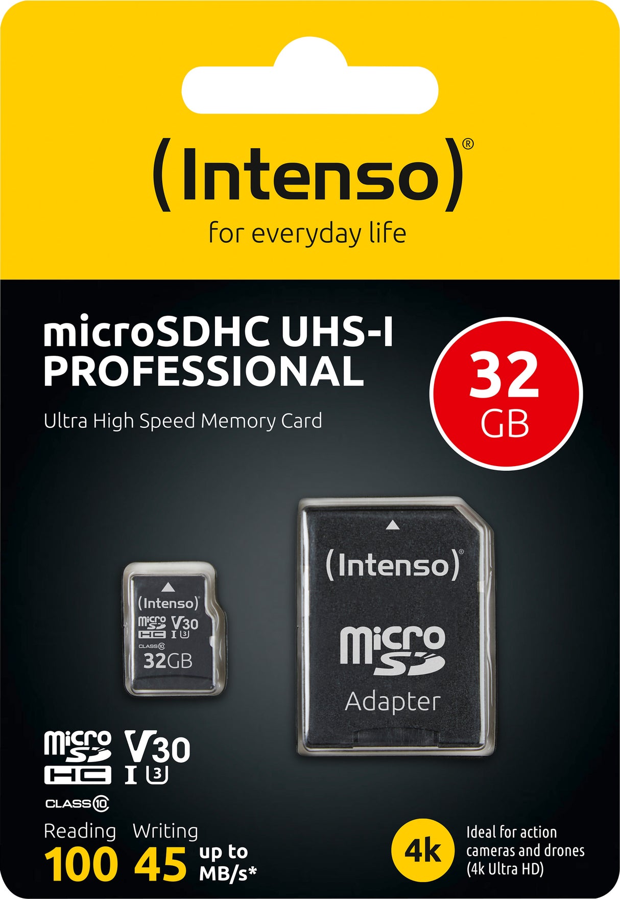 Intenso microSDHC Card 32GB, Premium, Class 10, U1 (R) 90MB/s, (W) 10MB/s, SD-Adapter, Retail-Blister