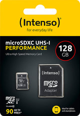 Intenso microSDHC Card 32GB, Performance, Class 10, U1 (R) 90MB/s, (W) 10MB/s, SD-Adapter, Retail-Blister