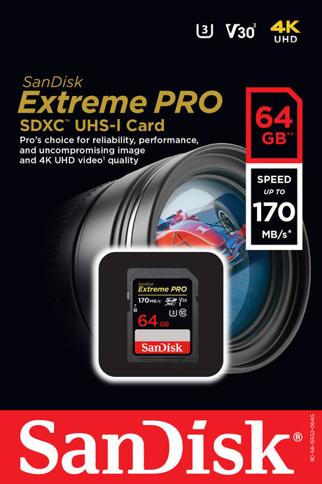 Sandisk SDXC-Card 64GB, Extreme, U3, UHS-I, 4K UHD (R) 150MB/s, (W) 40MB/s, Retail-Blister