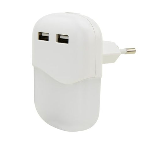 Ansmann LED-Nachtlicht NL15AC für die Steckdose, mit integriertem Dämmerungssensor und 2x USB-Ladebuchsen
