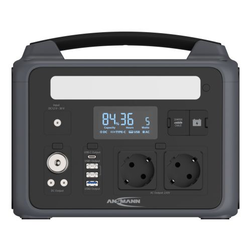Ansmann Powerstation PS600AC 600W, 640Wh Powerstation, LiFePO4 Akku, integrierte LED-Lampe