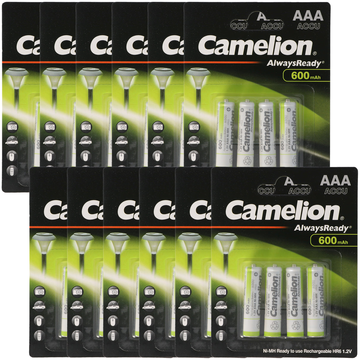 12 Stück Vorteilspack AAA, Micro LR3, HR03, NiMH Akku mit 600mAh in 4er Blisterverpackung, Always Ready mit geringer Selbstentladung, Ready to Use Akku