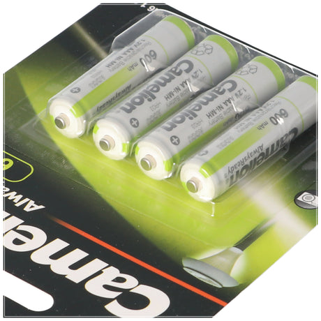 Camelion AAA, Micro LR3, HR03, NiMH Akku mit 600mAh in 4er Blisterverpackung, Always Ready mit geringer Selbstentladung, Ready to Use Akku