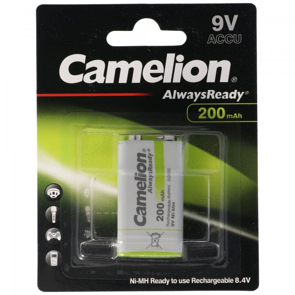 Camelion 9V, HR6F22 NiMH Akku mit 200mAh, Always Ready mit geringer Selbstentladung, Ready to Use Akku, ideal für Taschenlampen, Messgeräte etc.