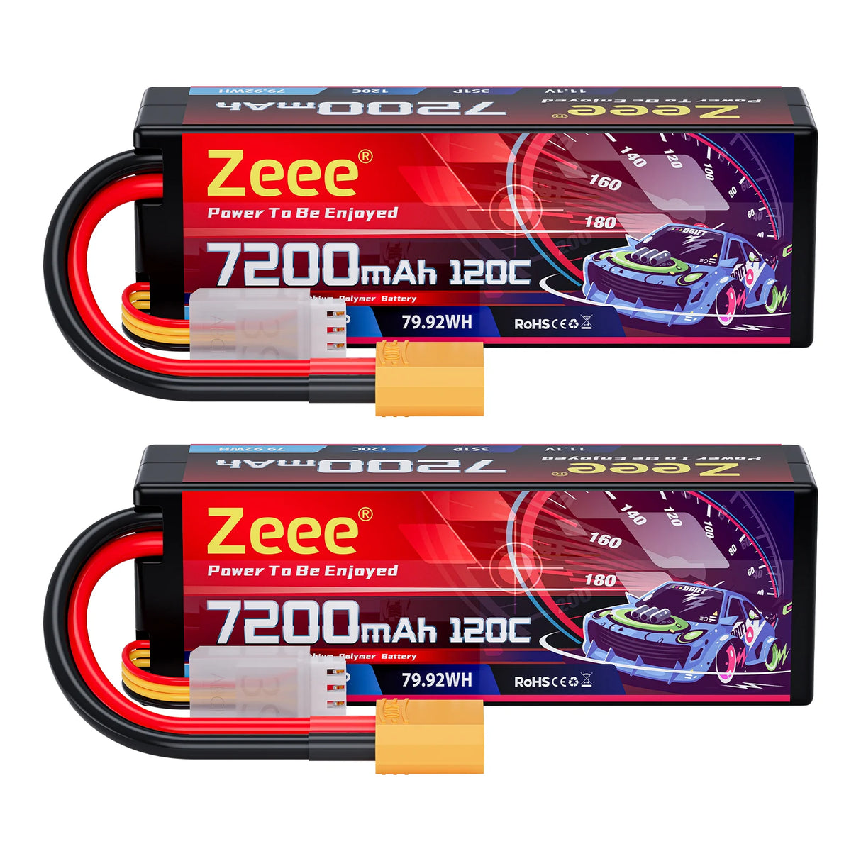 Zeee 3S Lipo-Akku 3S 7200mAh 11,1V 120C Hardcase RC-Akku mit XT90-Anschluss (2 St.)