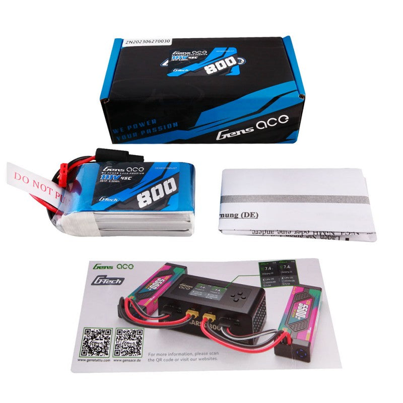 Gens Ace G-Tech 3S 800mAh 11,1V 45C 3S1P Lipo-Akku JST