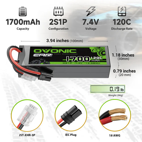 OVONIC 1700mAh 120C 7,4V Lipo-Akku mit IEC-Stecker ( 2 St.)