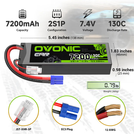 OVONIC 2S 7200mAh 130C Hardcase 7,4V Lipo-Akku mit EC5-Stecker ( 2 St.)