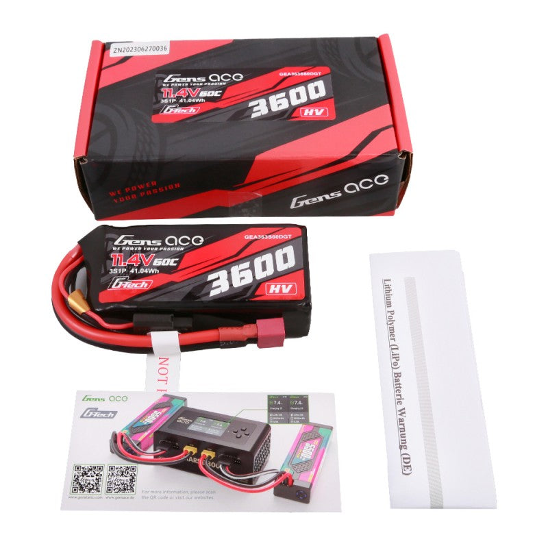 Gens Ace G-Tech 3S 3600mAh 11,4V 3S1P 60C HV Lipo T-Stecker