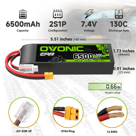 OVONIC 6500mAh 7,4V 130C 2S Hardcase LiPo-Akku mit XT60 auf TRA-Stecker ( 2 St.)