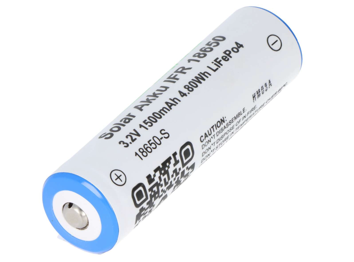 AccuCell 3,2V 1400-1500mAh Solar Akku Lithium 18650 IFR LiFePo4 Akku mit Kopf ungeschützt