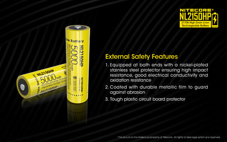 NiteCore 21700 NL2150HP - 5000mAh, Li-Ionen 3,7V - 3,6V - PCB geschützt