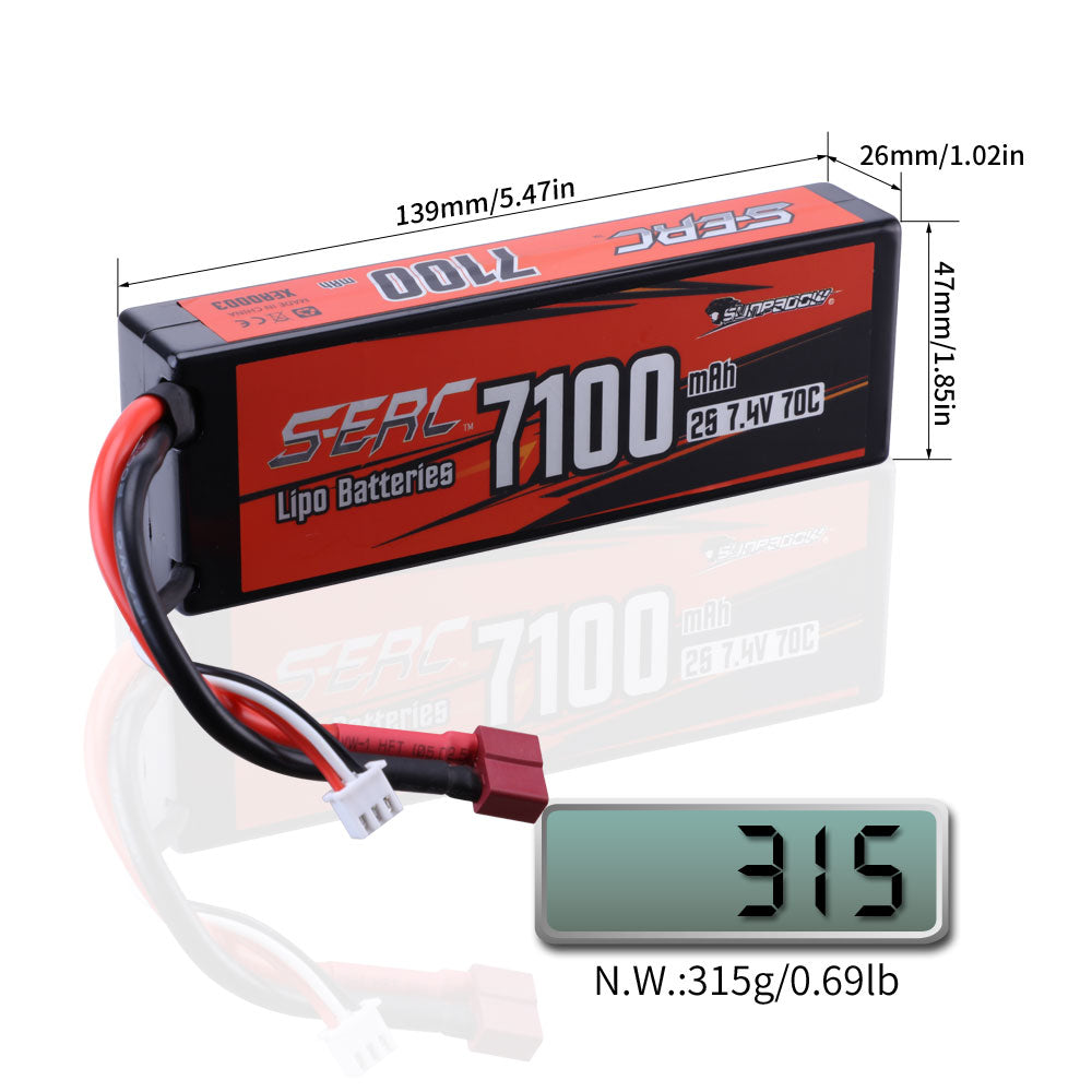 Sunpadow 2S Lipo Akku 7,4V 7100mAh 70C Hardcase mit Deans T-Stecker