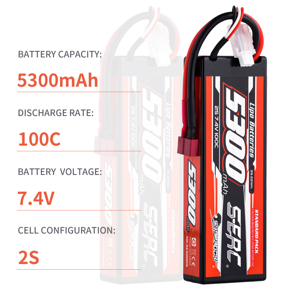 Sunpadow 2S 7,4V 5300mAh 100C Lipo-Akku T-Stecker (2 St.)