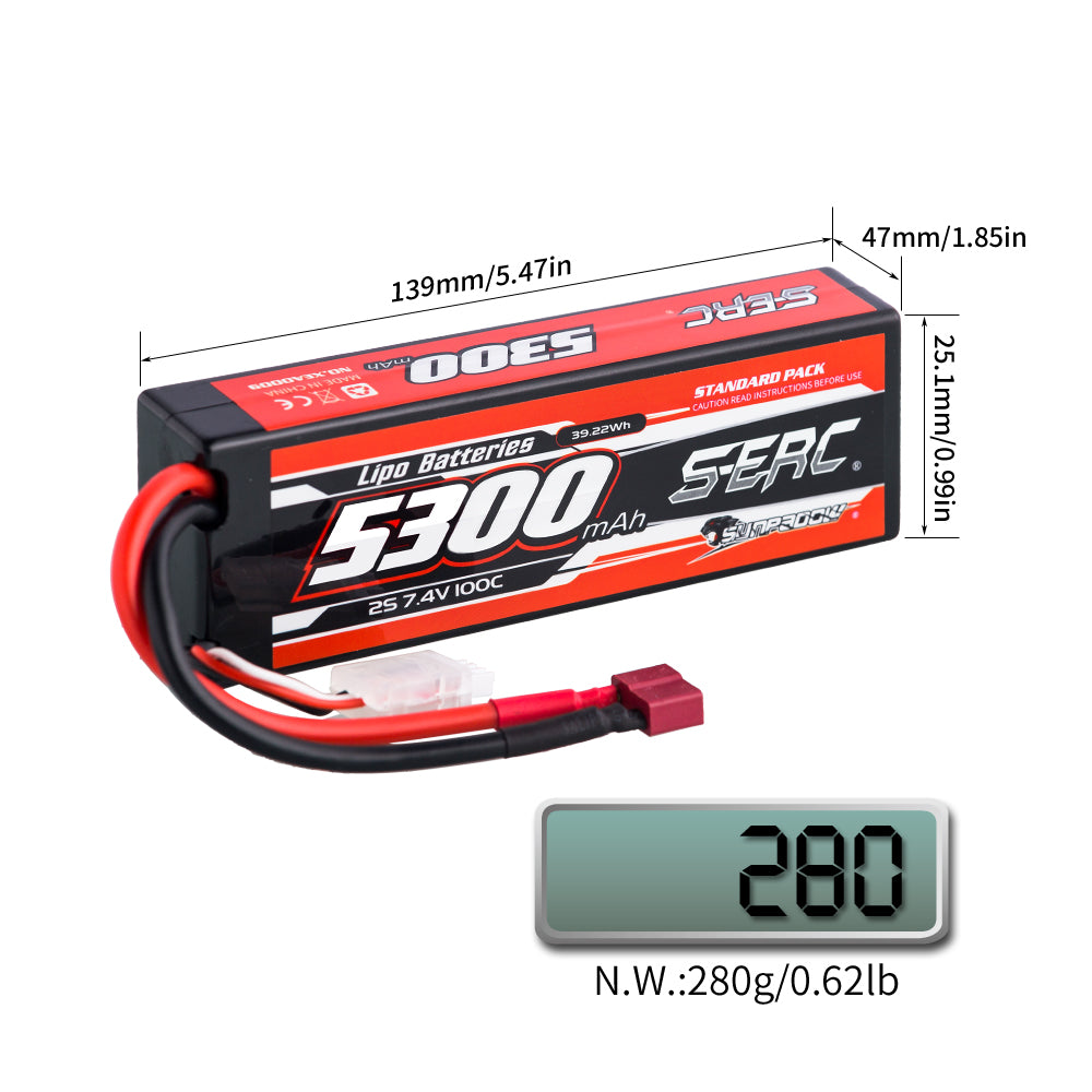 Sunpadow 2S 7,4V 5300mAh 100C Lipo-Akku T-Stecker (2 St.)