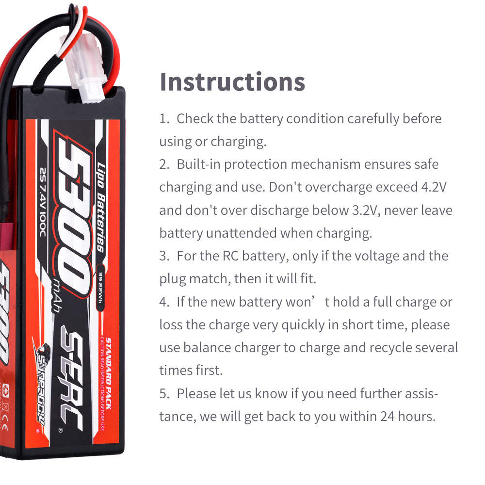 Sunpadow 2S 7,4V 5300mAh 100C Lipo-Akku T-Stecker (2 St.)