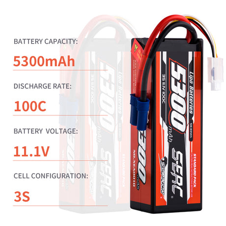 Sunpadow 3S 11,1V 5300mAh 100C Lipo-Akku mit EC5-Stecker (2 St.)