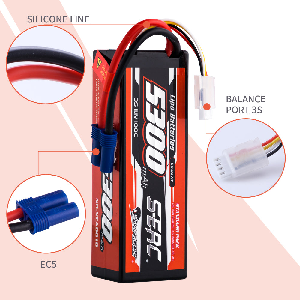 Sunpadow 3S 11,1V 5300mAh 100C Lipo-Akku mit EC5-Stecker (2 St.)