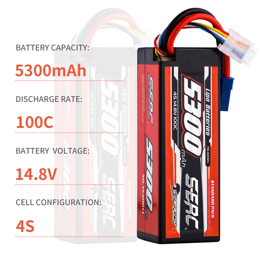 Sunpadow 4S 14,8V 5300mAh 100C Lipo-Akku mit EC5-Stecker (2 St.)