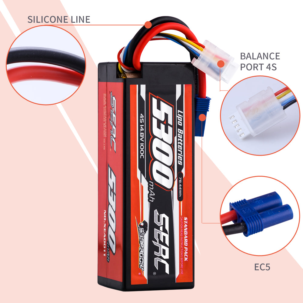 Sunpadow 4S 14,8V 5300mAh 100C Lipo-Akku mit EC5-Stecker (2 St.)