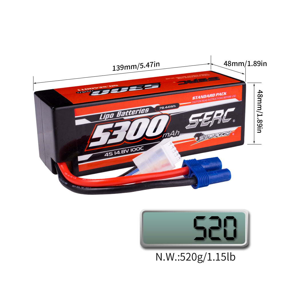 Sunpadow 4S 14,8V 5300mAh 100C Lipo-Akku mit EC5-Stecker (2 St.)