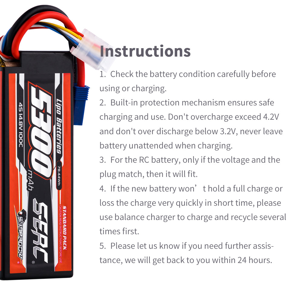 Sunpadow 4S 14,8V 5300mAh 100C Lipo-Akku mit EC5-Stecker (2 St.)