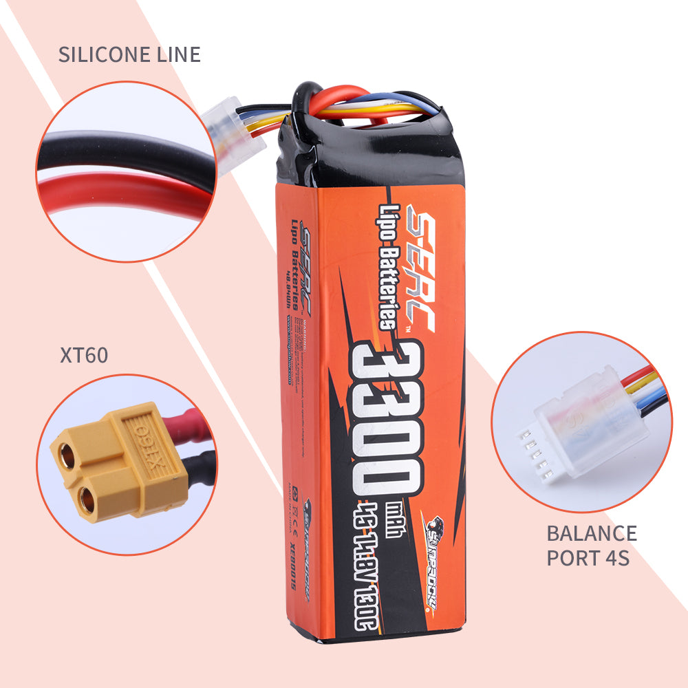 Sunpadow 4S Lipo Akku 14,8V 3300mAh 130C mit XT60 Stecker (2 Stück)
