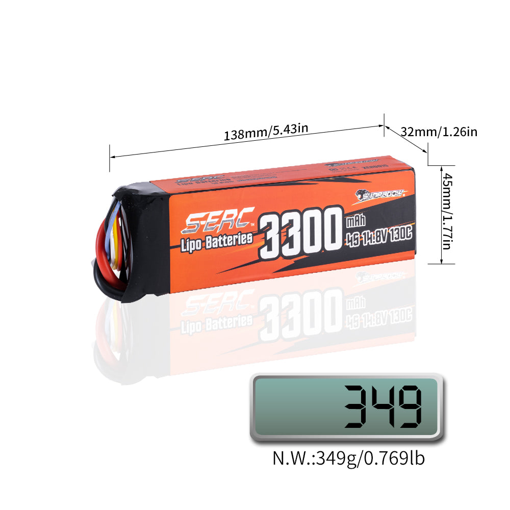 Sunpadow 4S Lipo Akku 14,8V 3300mAh 130C mit XT60 Stecker (2 Stück)
