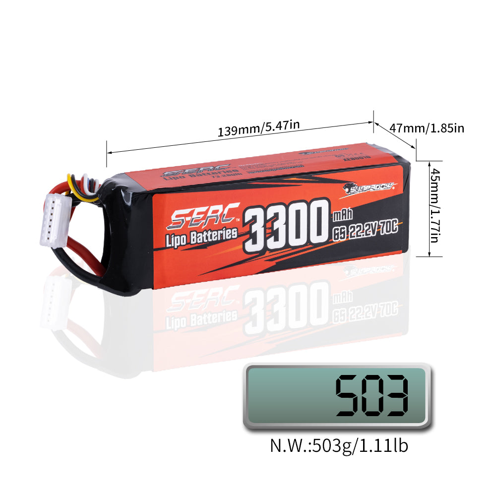 Sunpadow 6S 22,2V Lipo Akku 3300mAh 70C mit XT60 Stecker