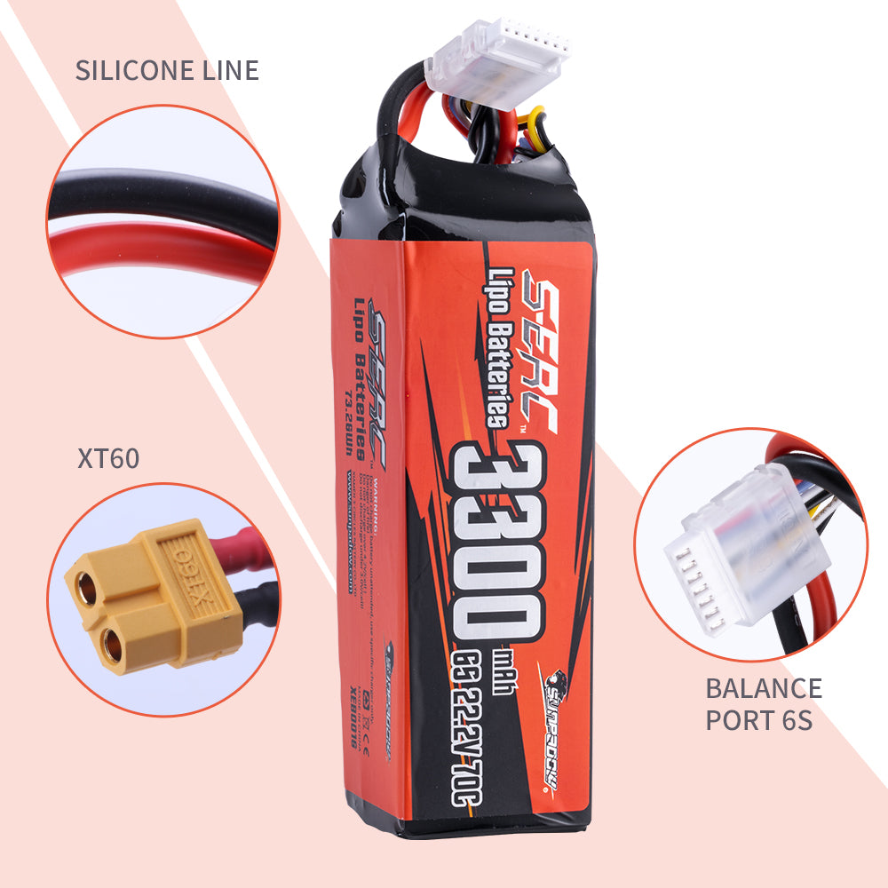 Sunpadow 6S 22,2V Lipo Akku 3300mAh 70C mit XT60 Stecker
