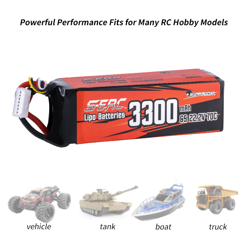 Sunpadow 6S 22,2V Lipo Akku 3300mAh 70C mit XT60 Stecker