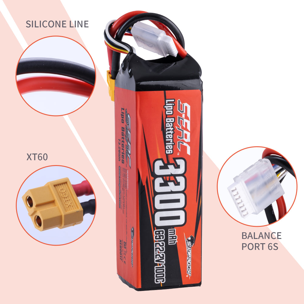Sunpadow 6S 22,2V Lipo Akku 3300mAh 100C mit XT60 Stecker