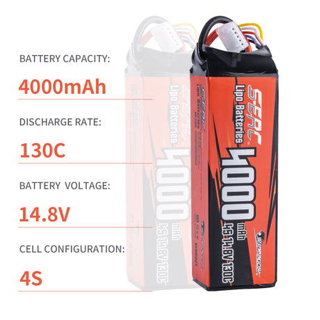 Sunpadow 4S Lipo Akku 14,8V 4000mAh 130C mit XT60 (2 Stück)