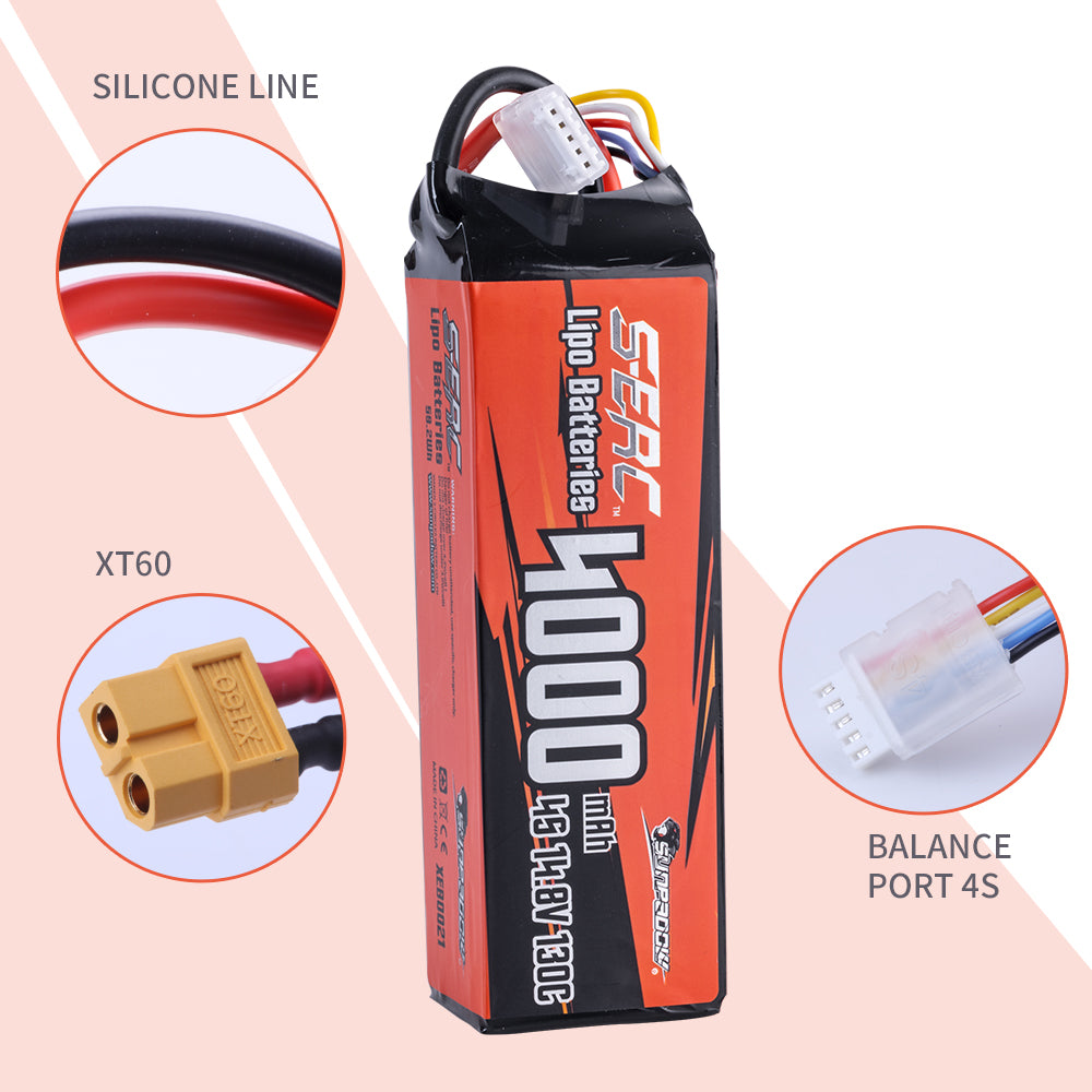 Sunpadow 4S Lipo Akku 14,8V 4000mAh 130C mit XT60 (2 Stück)
