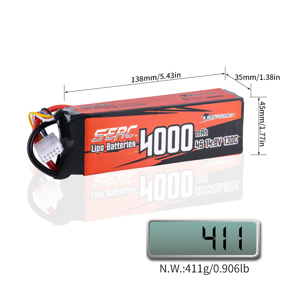 Sunpadow 4S Lipo Akku 14,8V 4000mAh 130C mit XT60 (2 Stück)