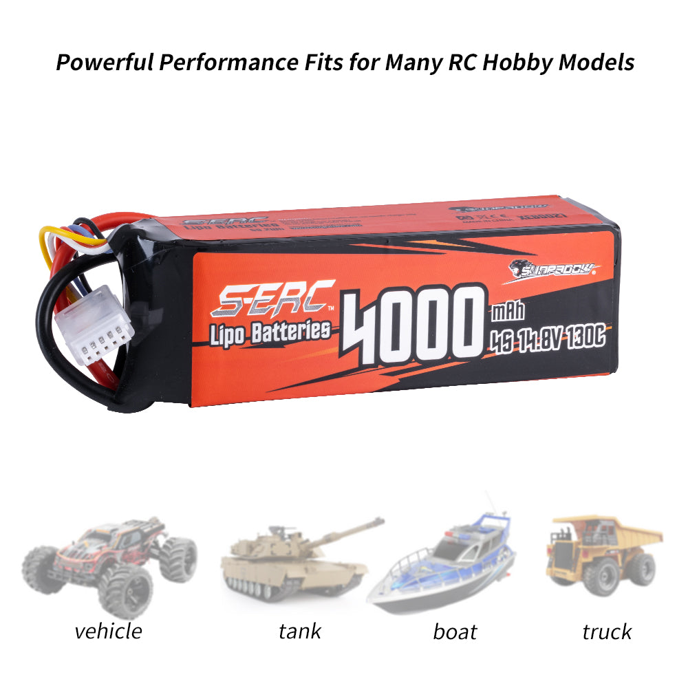 Sunpadow 4S Lipo Akku 14,8V 4000mAh 130C mit XT60 (2 Stück)