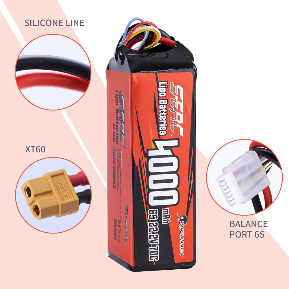 Sunpadow 6S 22,2V Lipo Akku 4000mAh 70C mit XT60 Stecker