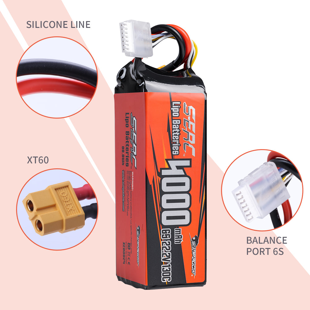 Sunpadow 6S 22,2V Lipo Akku 4000mAh 130C mit XT60 Stecker