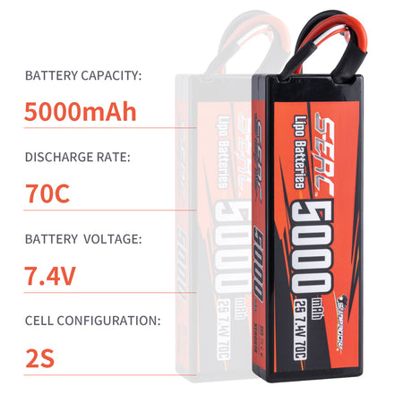 Sunpadow 2S 7,4V Lipo-Akku für 5000mAh 70C Hardcase mit Deans T-Stecker (2 Stück)