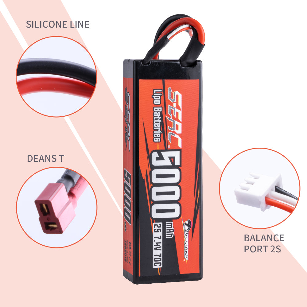 Sunpadow 2S 7,4V Lipo-Akku für 5000mAh 70C Hardcase mit Deans T-Stecker (2 Stück)
